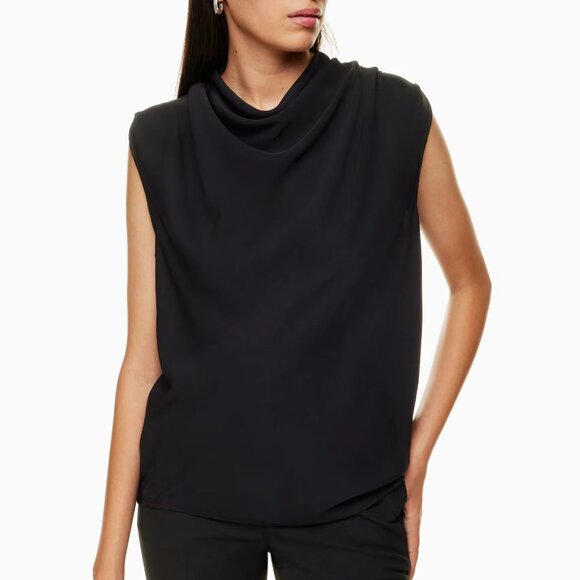 ARITZIA BABATON CARTER TOP SLEEVELESS SHELL DRESSY DRAPED COWL TANK XS BLACK NWT - Picture 1 of 10